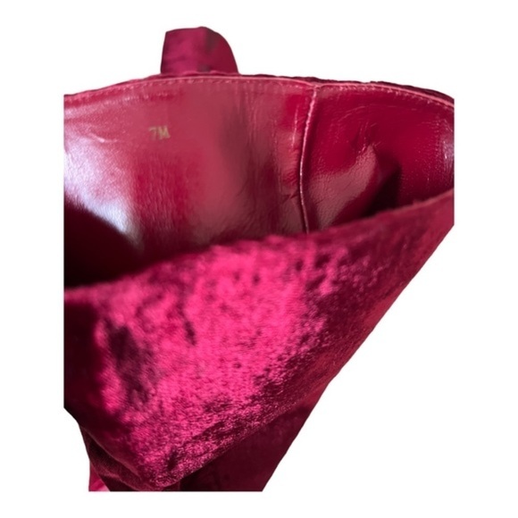 Colin Stuart Red Velvet Leather Mid Calf Pointed Toe Heel Boots Size 7M - Picture 11 of 16